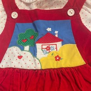 Vintage red corduroy jumper w/ polka dot button up top. Size 4T
